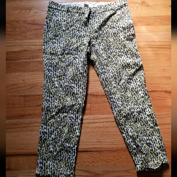 J. Crew cafe capri green textured leopard print pants women's Sz 8 - Picture 2 of 6